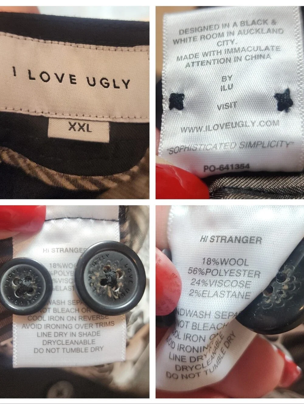 I Love Ugly Wool Blend Black Trouser Pants Seamed Detail Size XXL